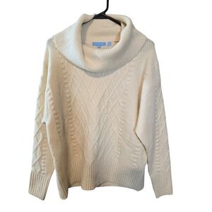 Draper James Cream‎ Cable Knit Cowl Neck Sweater Size 1X Wool Blend Cozy Winter